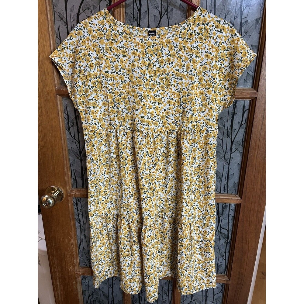 NWT Emery Rose Women's Dress Yellow Floral Baby Doll Tiered Size S